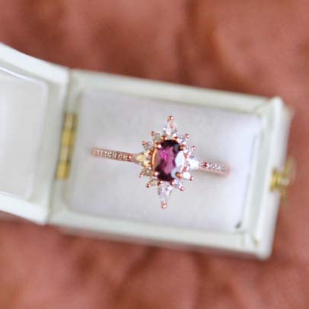 Natural Gemstone Ring Gold Vermeil Red Garnet ring for Her Retro Open Ring